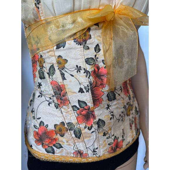 Vintage Handmade Floral Halter Lace-Up Corset Top with Ribbon Ties small - Picture 14 of 16